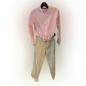 Boys 2 pcs outfit Izod button up shirt sz 14 & Tommy Hilfiger khaki sz 12